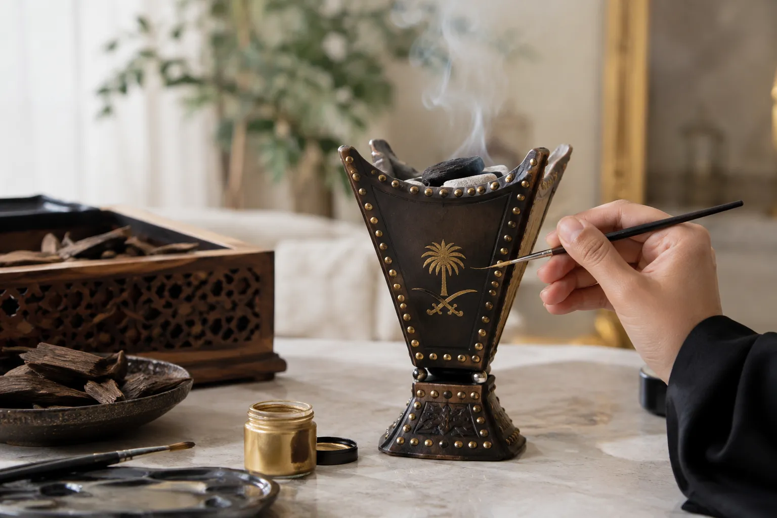 كتابة الاسم على المبخرة بوضوح وتناسق