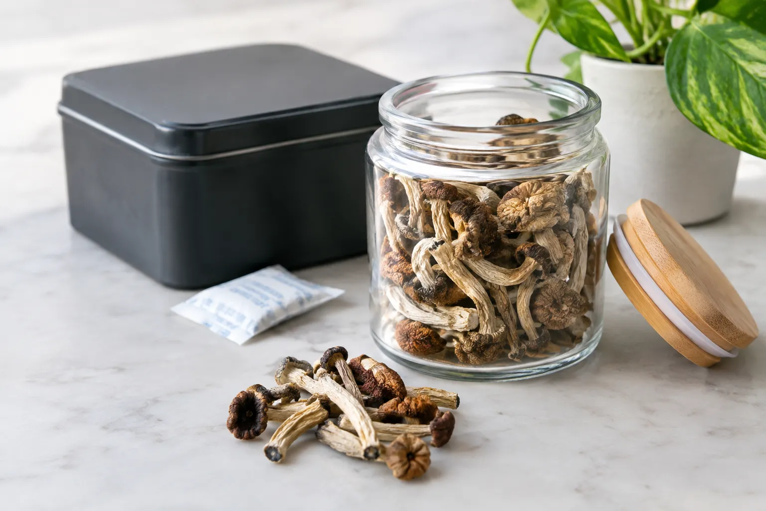 Storage and risk reduction for dry mushrooms for magic mushrooms strains